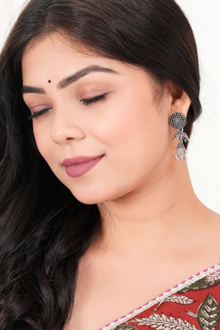 Women Traditional Silver AZ838-OXidised Jhumka Set | German Silver Chand Baliyan & Jhumkas Earrings for Women | Birthday & Anniversary Gift -AZ838-OX-ER51